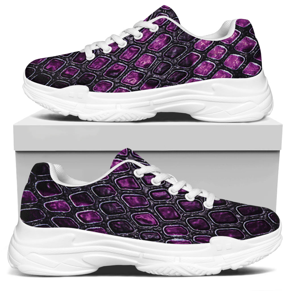Purple Snakeskin Print White Chunky Shoes