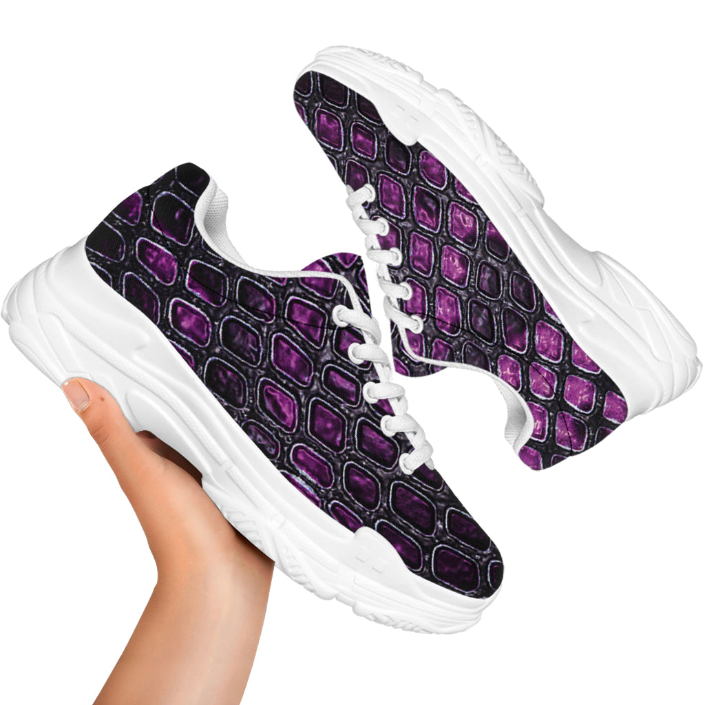 Purple Snakeskin Print White Chunky Shoes