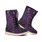 Purple Snakeskin Print Winter Boots