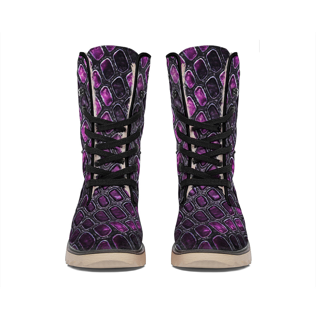 Purple Snakeskin Print Winter Boots