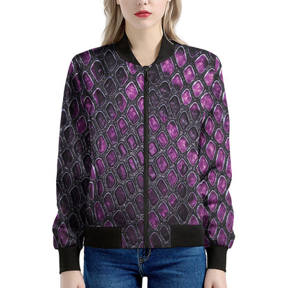Purple Snakeskin Print Women's Bomber Jacket