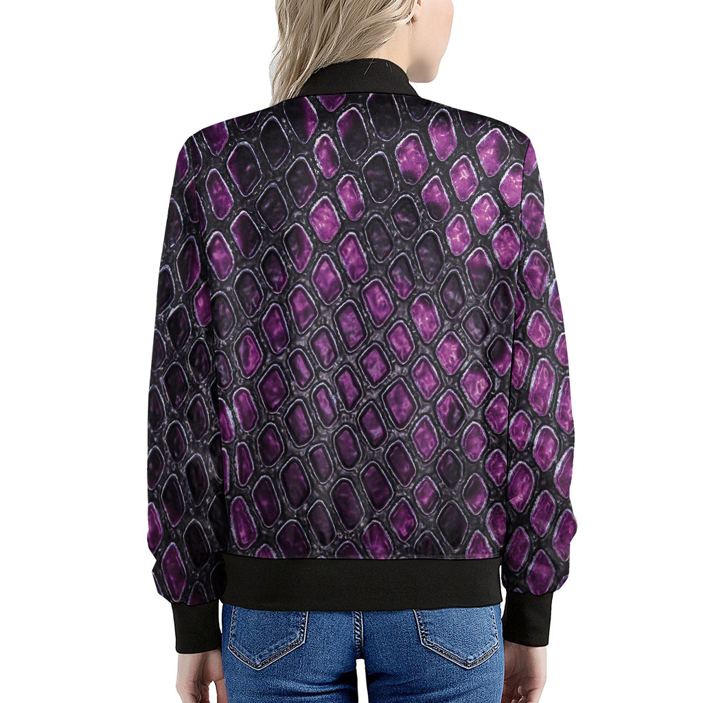 Purple Snakeskin Print Women's Bomber Jacket