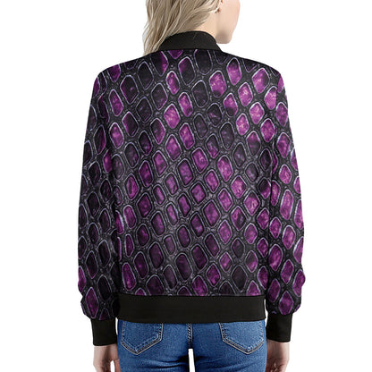 Purple Snakeskin Print Women's Bomber Jacket