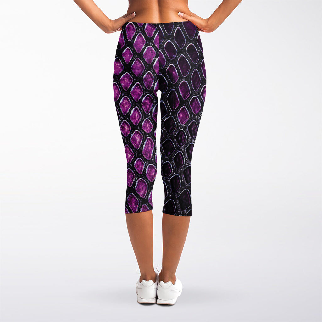 Purple Snakeskin Print Women's Capri Leggings