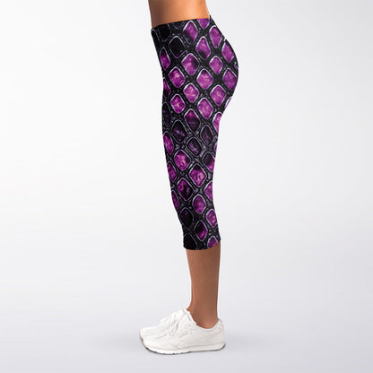 Purple Snakeskin Print Women's Capri Leggings
