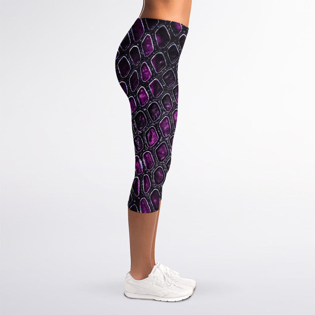 Purple Snakeskin Print Women's Capri Leggings