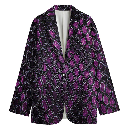 Purple Snakeskin Print Women's Cotton Blazer