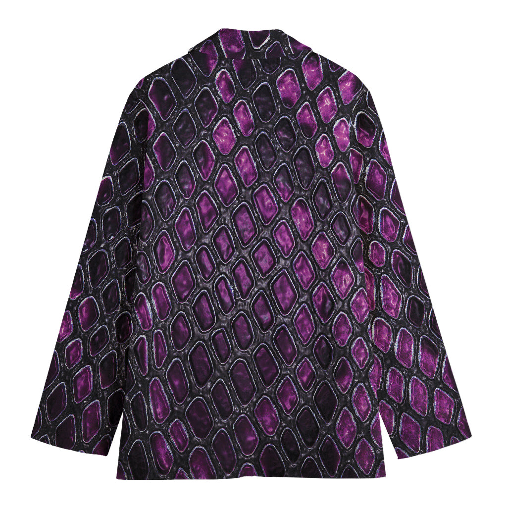 Purple Snakeskin Print Women's Cotton Blazer
