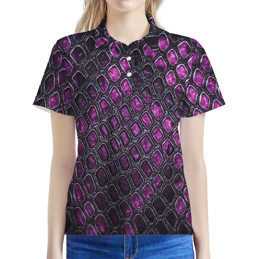 Purple Snakeskin Print Women's Polo Shirt