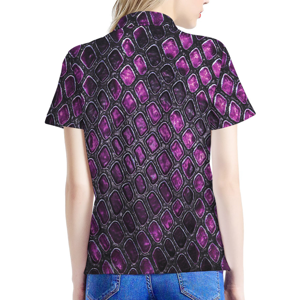 Purple Snakeskin Print Women's Polo Shirt