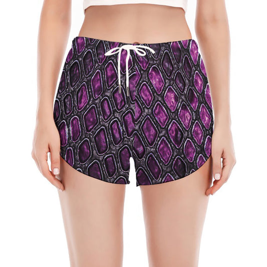 Purple Snakeskin Print Women's Split Running Shorts
