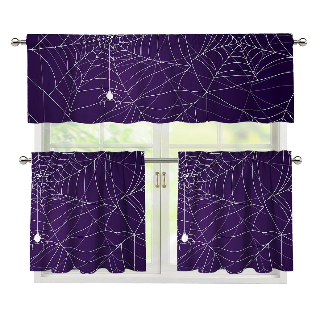 Purple Spider Web Pattern Print 3 Piece Kitchen Curtains