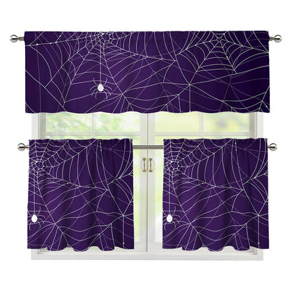 Purple Spider Web Pattern Print 3 Piece Kitchen Curtains