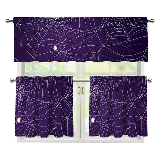 Purple Spider Web Pattern Print 3 Piece Kitchen Curtains