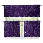 Purple Spider Web Pattern Print 3 Piece Kitchen Curtains