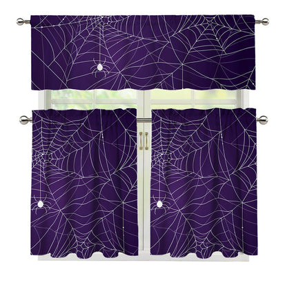Purple Spider Web Pattern Print 3 Piece Kitchen Curtains