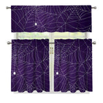 Purple Spider Web Pattern Print 3 Piece Kitchen Curtains