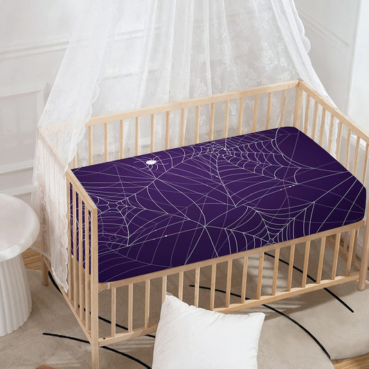 Purple Spider Web Pattern Print Baby Crib Sheet