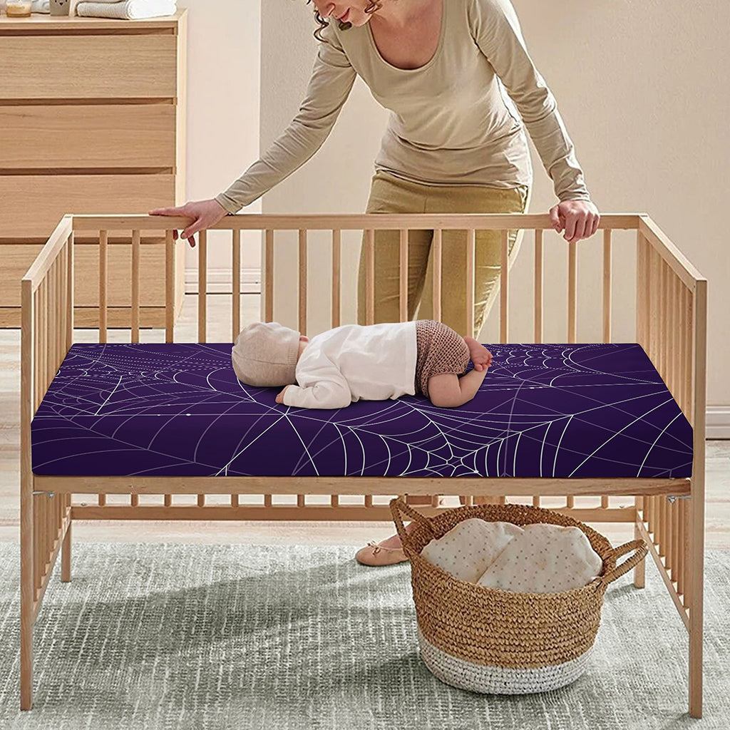 Purple Spider Web Pattern Print Baby Crib Sheet
