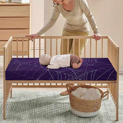 Purple Spider Web Pattern Print Baby Crib Sheet