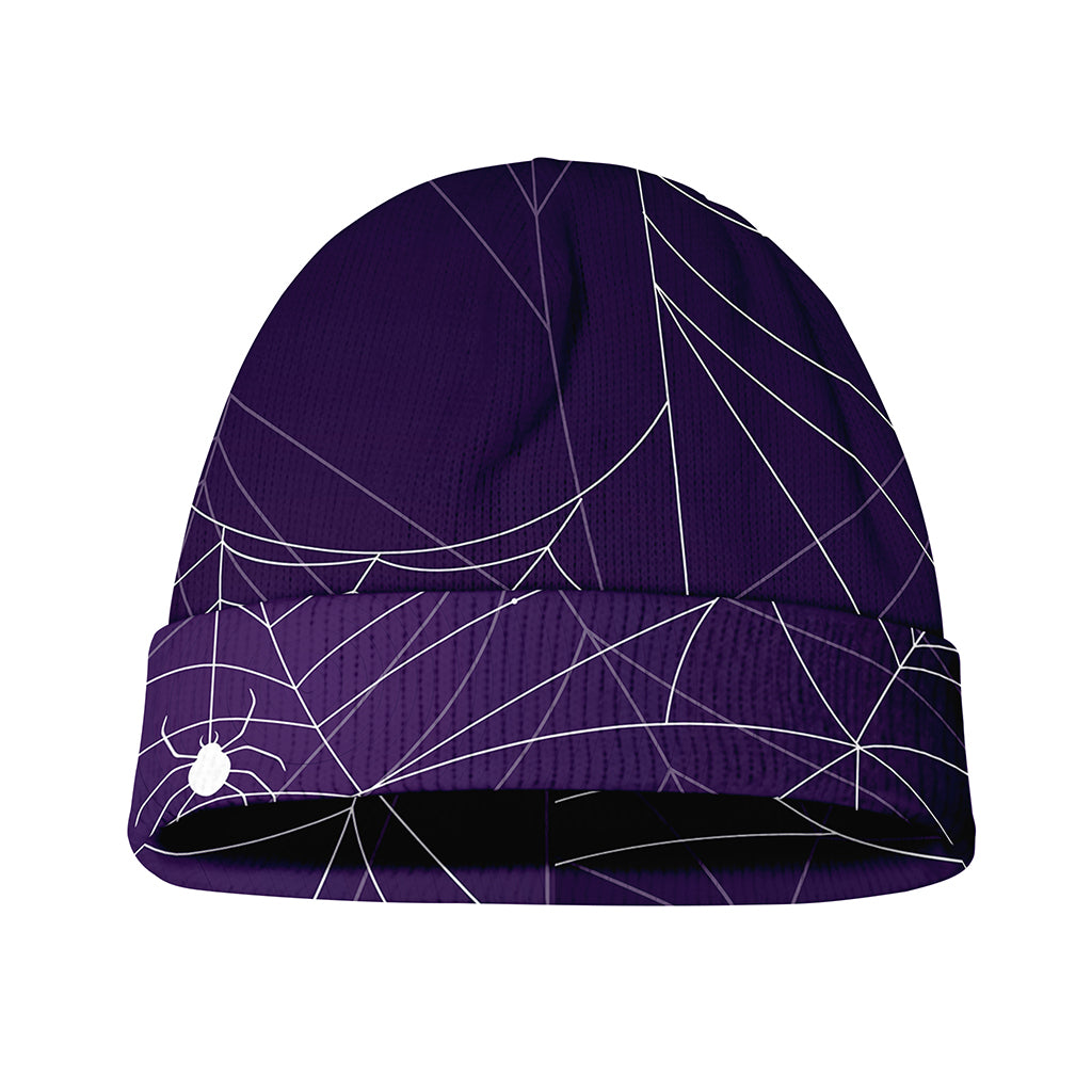 Purple Spider Web Pattern Print Beanie