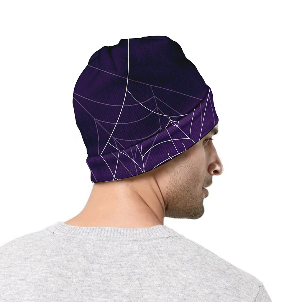 Purple Spider Web Pattern Print Beanie