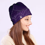 Purple Spider Web Pattern Print Beanie