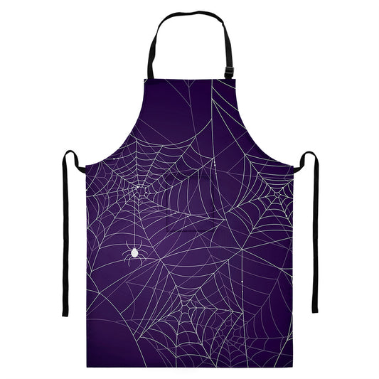 Purple Spider Web Pattern Print Bib Apron With Pocket