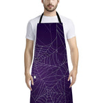 Purple Spider Web Pattern Print Bib Apron With Pocket