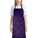 Purple Spider Web Pattern Print Bib Apron With Pocket