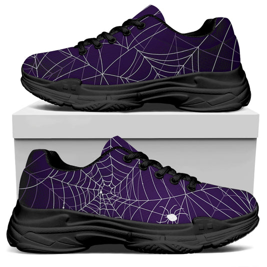 Purple Spider Web Pattern Print Black Chunky Shoes