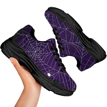 Purple Spider Web Pattern Print Black Chunky Shoes