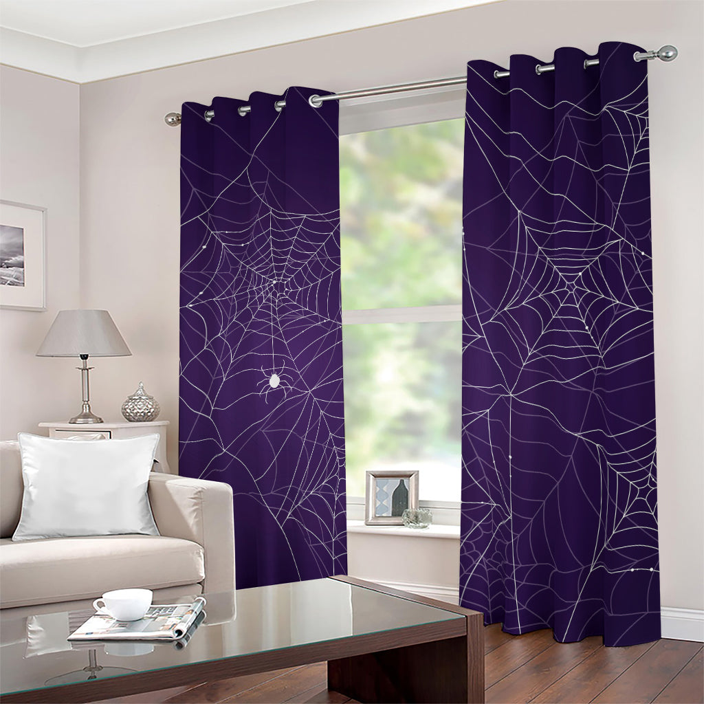 Purple Spider Web Pattern Print Blackout Grommet Curtains