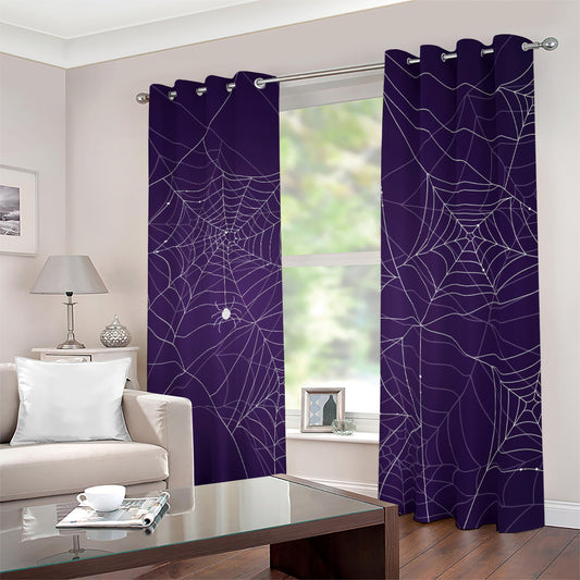 Purple Spider Web Pattern Print Blackout Grommet Curtains