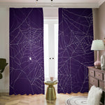 Purple Spider Web Pattern Print Blackout Pencil Pleat Curtains