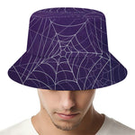 Purple Spider Web Pattern Print Bucket Hat