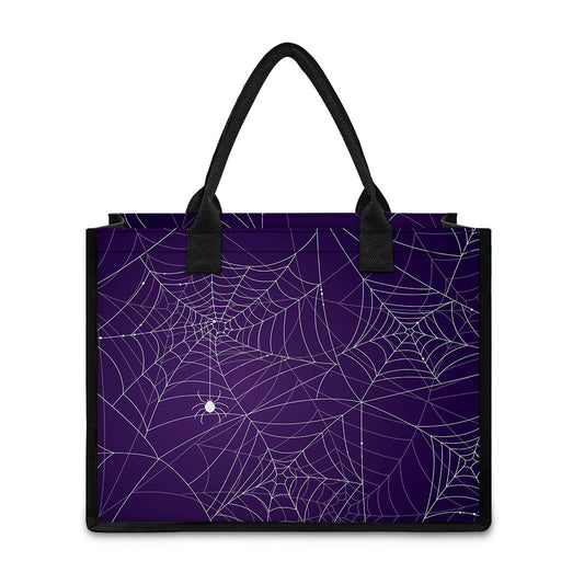 Purple Spider Web Pattern Print Canvas Tote Bag