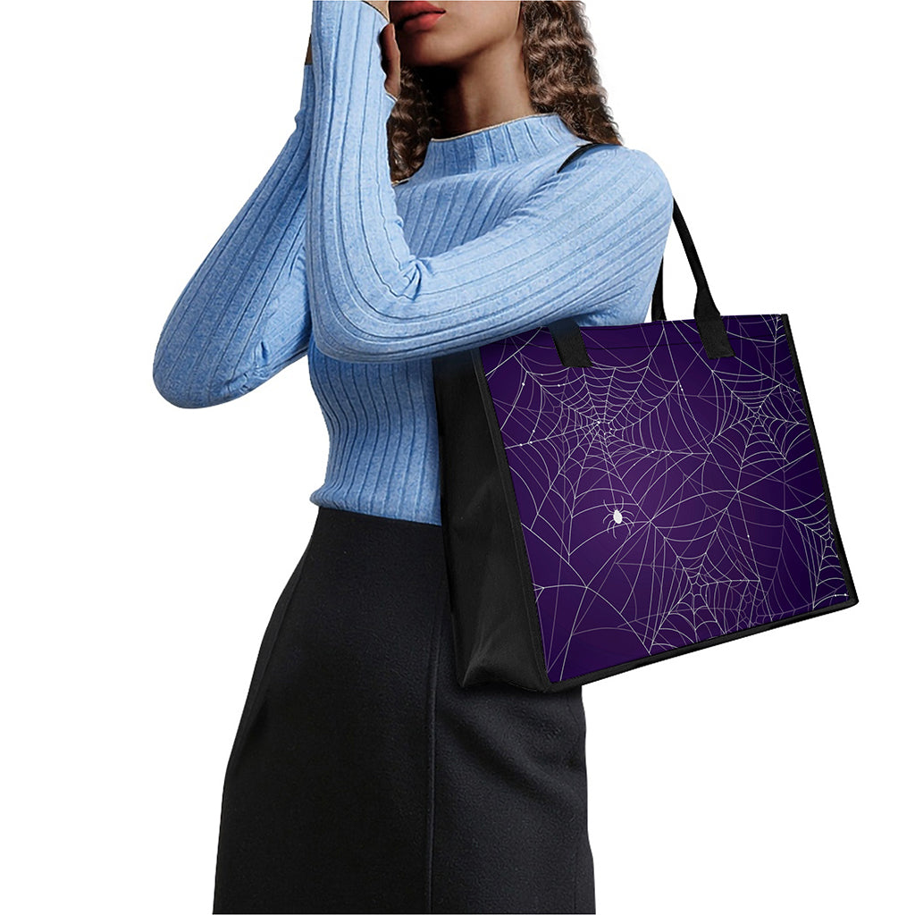 Purple Spider Web Pattern Print Canvas Tote Bag