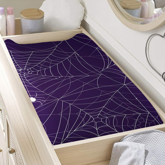 Purple Spider Web Pattern Print Changing Pad Cover