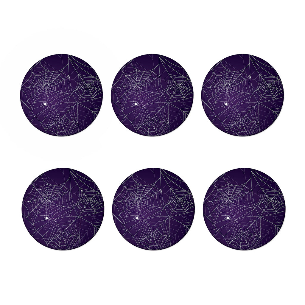 Purple Spider Web Pattern Print Coaster Set
