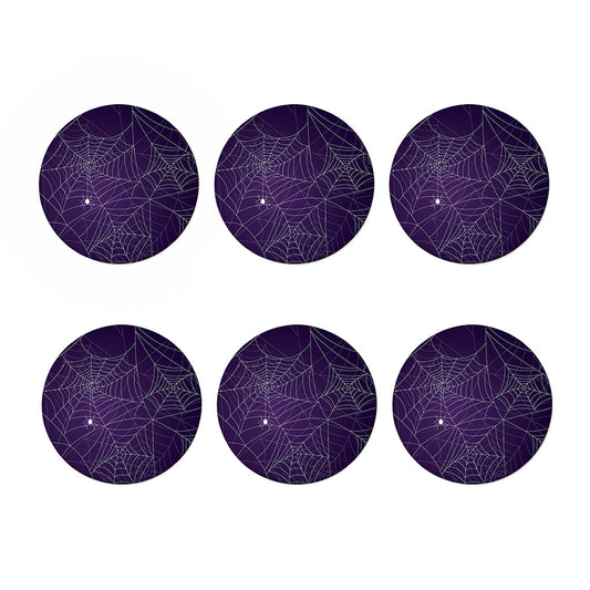 Purple Spider Web Pattern Print Coaster Set