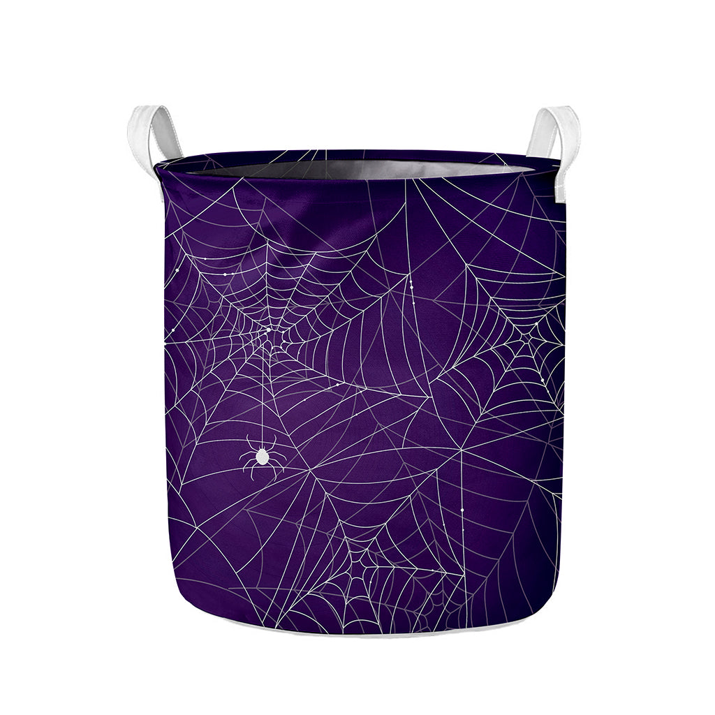 Purple Spider Web Pattern Print Collapsible Laundry Basket