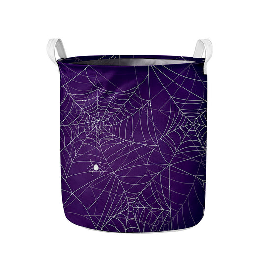 Purple Spider Web Pattern Print Collapsible Laundry Basket