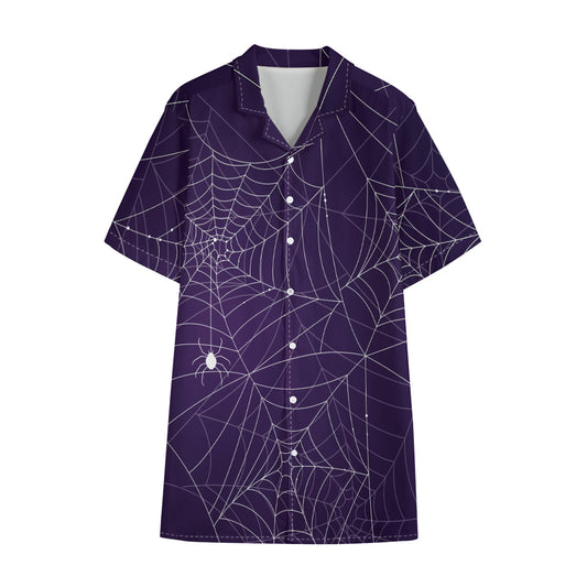 Purple Spider Web Pattern Print Cotton Hawaiian Shirt