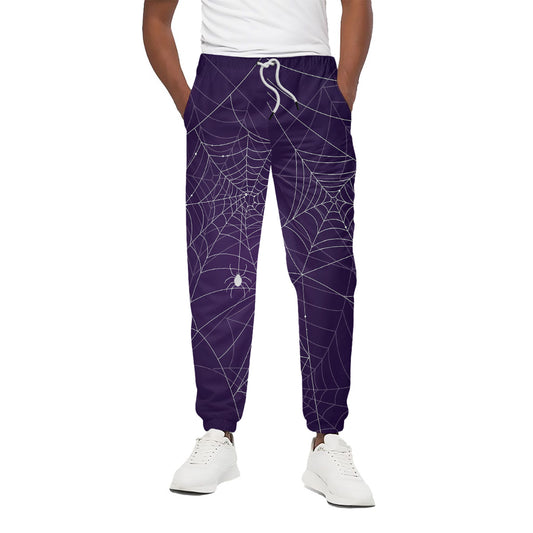 Purple Spider Web Pattern Print Cotton Pants