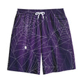 Purple Spider Web Pattern Print Cotton Shorts