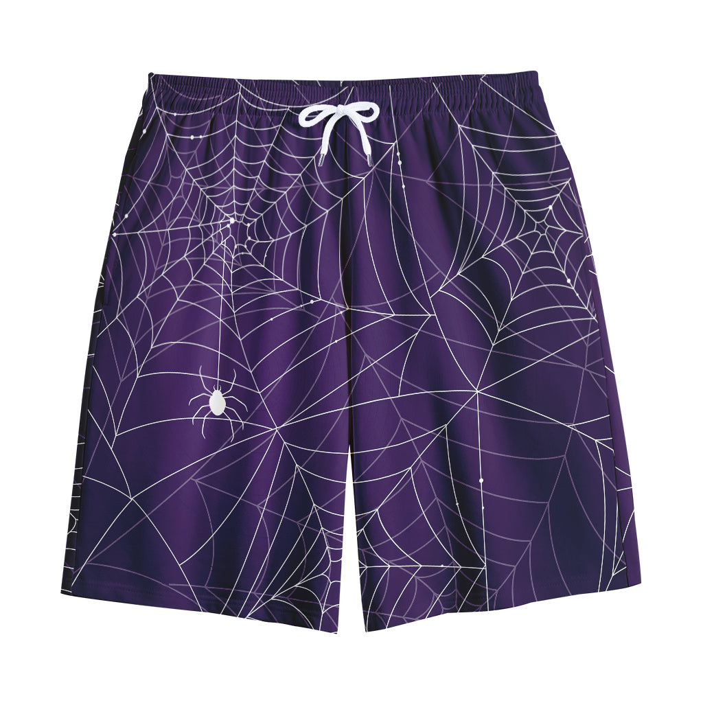 Purple Spider Web Pattern Print Cotton Shorts