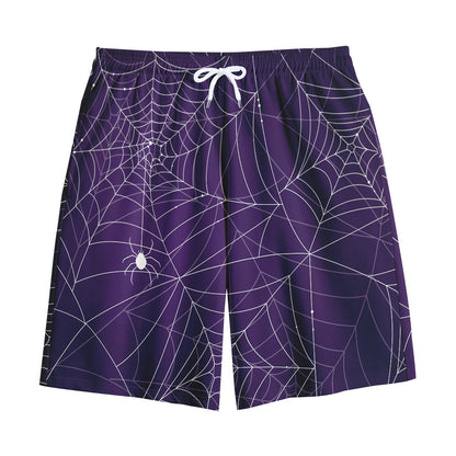 Purple Spider Web Pattern Print Cotton Shorts