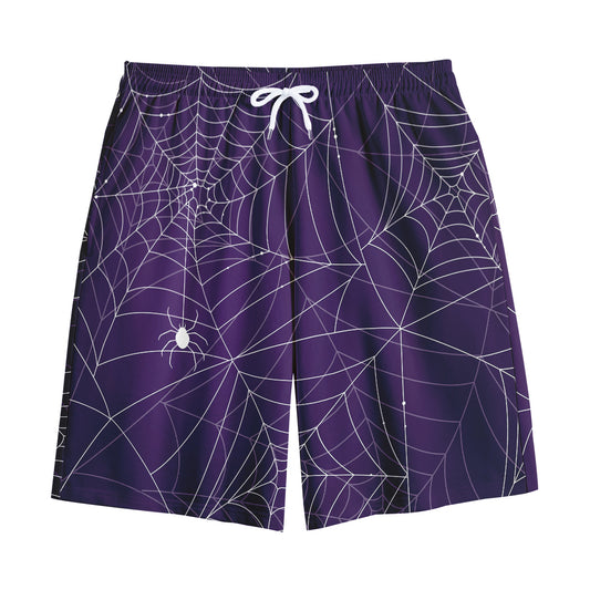 Purple Spider Web Pattern Print Cotton Shorts
