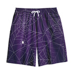 Purple Spider Web Pattern Print Cotton Shorts